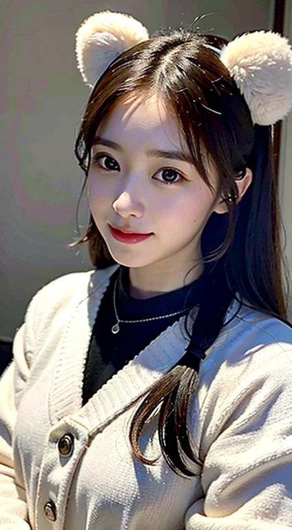 4K、8K、Best Quality、Extremely detailed、Finely detailed、hightquality、ighly detailed、Super masterpiece、ultra-detailliert、超A high resolution、Super mass、One woman is a very cute Japanese woman..:1.2、Bear costume:1.2、I feel very relaxed at home:1.25、spot light