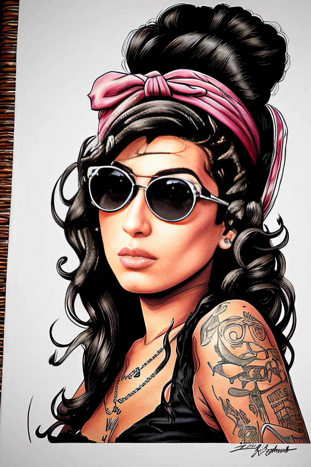boy [tanned skin, Lunettes] Voir son art du livre de dessin prendre vie (vue par dessus son épaule) (IL DESSINE AMY WINEHOUSE)