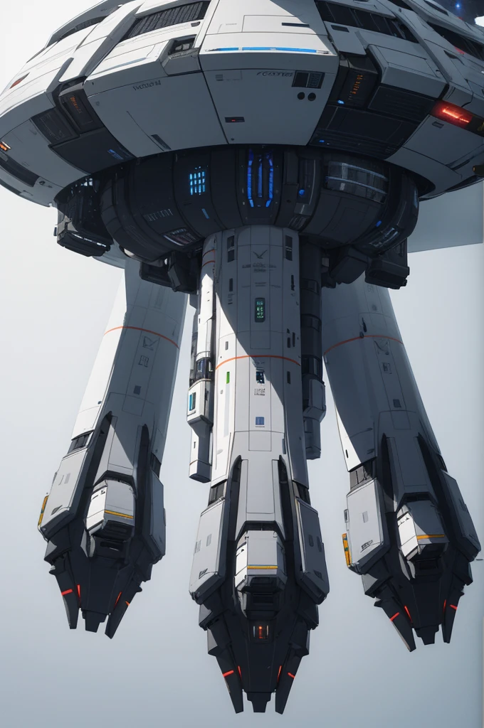 greeble fine detail Futuristic spaceship, sleek design, integrated organic components, hovering in the vacuum of space without protrusions, high-res, digital render, ultra-realistic, 8k resolution