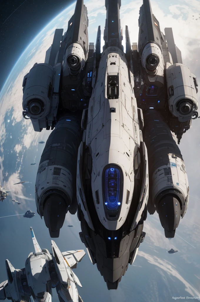 greeble fine detail Futuristic spaceship, sleek design, integrated organic components, hovering in the vacuum of space without protrusions, high-res, digital render, ultra-realistic, 8k resolution