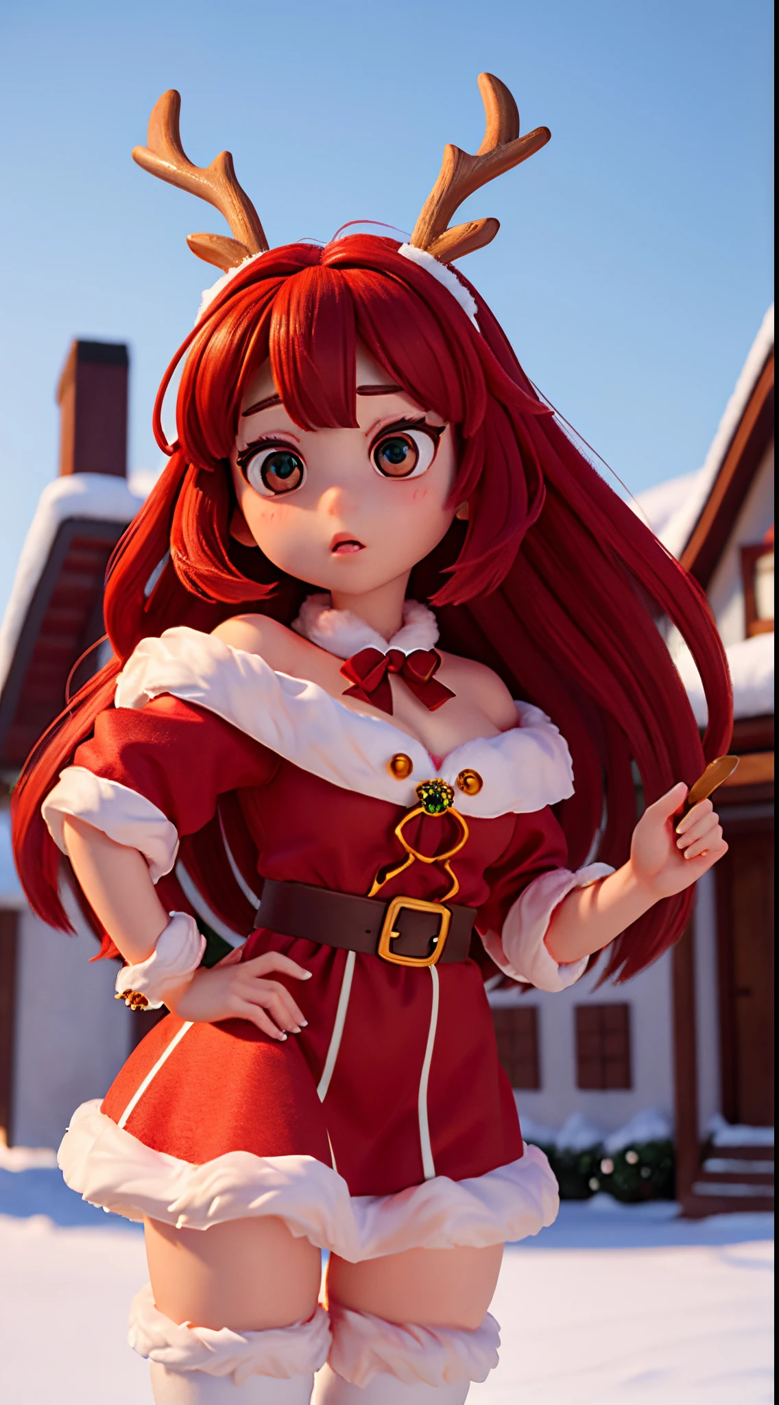 She is a reindeer beastkin、beautiful countenance、Big eyes、Christmas、