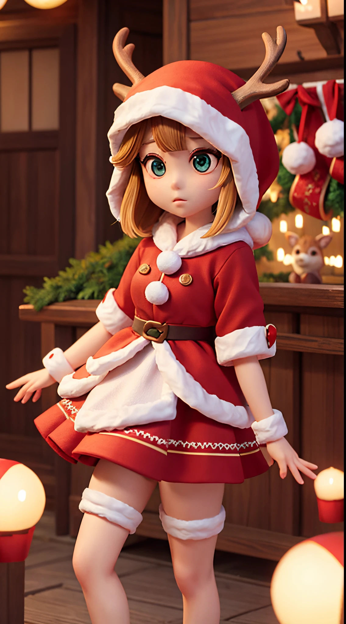 She is a reindeer beastkin、beautiful countenance、Big eyes、Christmas、
