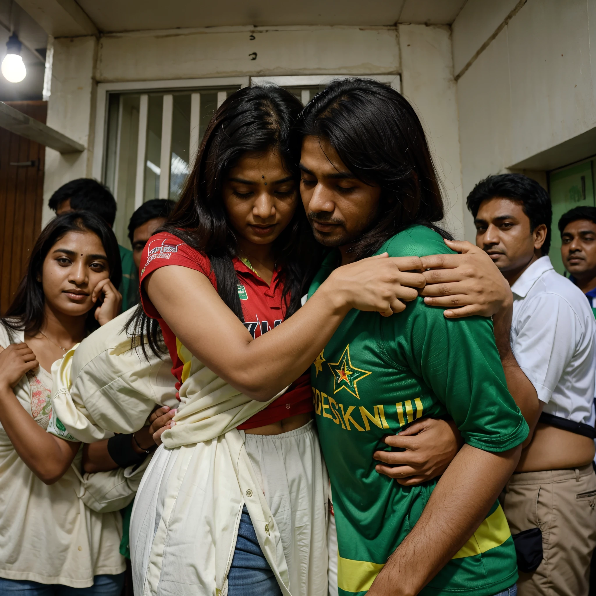 Bangladeshi and Pakistani Cricket fan is Huging to each other