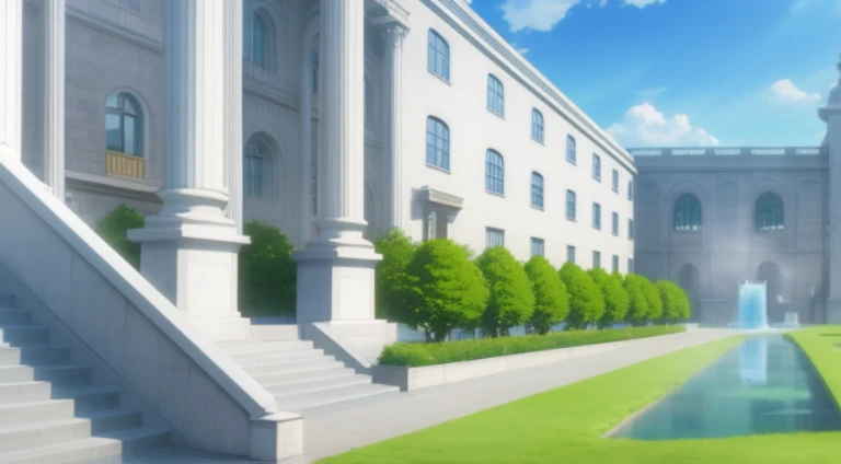 Buildings with fountains and cartoon scenes of buildings with fountains, palace background, Anime background art, highschool background, anime backgrounds, anime scene, Anime landscapes, Madhouse Studio anime style, Anime background main vision, beautiful anime scenery, royal garden background, anime still frame, anime still images, random background scene, Anime screenshots, anime movie backgrounds