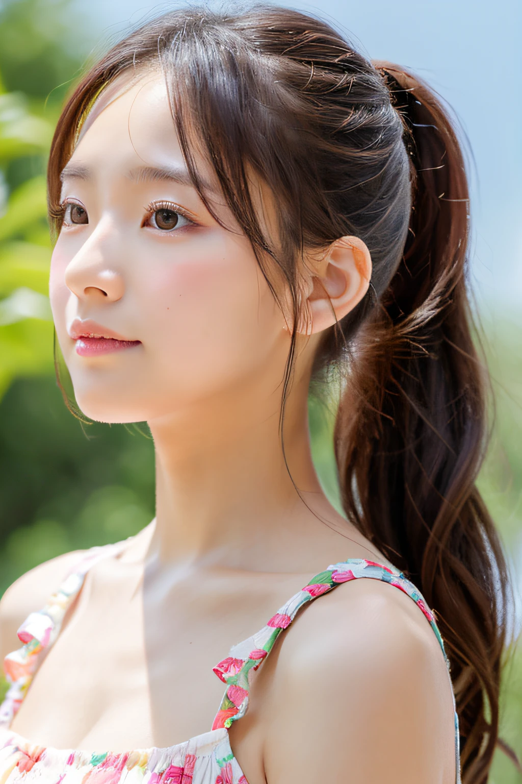 Double ponytail girl，head portrait，sundress suit