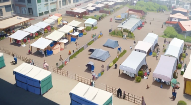 There are many people standing in the market area with tables and tents, anime yulu camp, yuruying, Kuro anime screenshots, market settings, Screenshots from the 2012 animation, Screenshot of the animated movie, anime scene, crowded square, Still from TV animation, anime movie screenshot, Still from anime, Today’s recommended anime is still, MarketaB