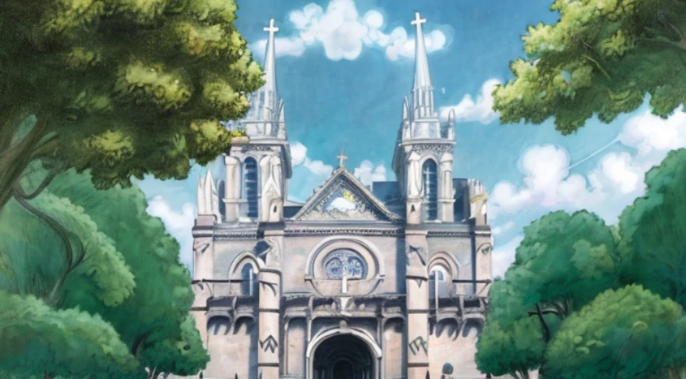 There is a cathedral，There is a clock in front, cathedral background, Church background, anime backgrounds, anime scene, cathedrals, Church background!, Anime background art, Anime landscapes, gothic church background, beautiful anime scenery, Anime beautiful peaceful scene, white church background, beautiful anime scenes, Today’s recommended anime is still, cathedrals!!!!!, a temple background