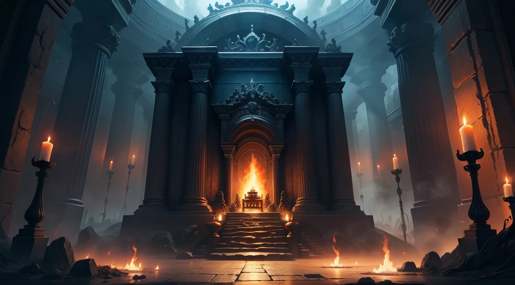the underworld,greek myth,hell,Throne of Hades,Dark wind,Realistic background,Landscape standing painting,Magical style