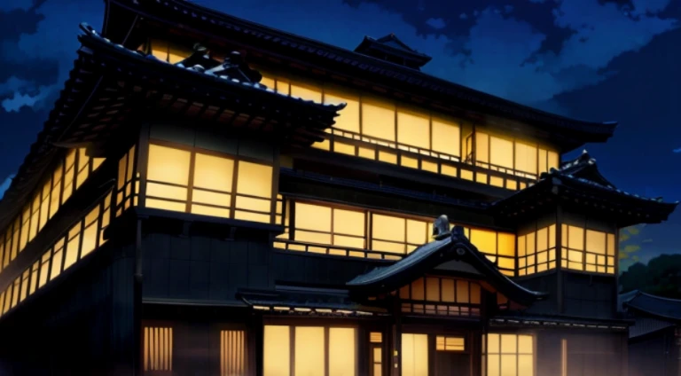 Night scene of Japanese house，There are clocks and signs, anime movie backgrounds, in style of kyoto animation, high-end onsen, Inspired by Shiko Munakata, kyoto animation still, Kuro anime screenshots, anime scene, Madhouse Studio anime style, Inspired by Kanebo, Anime background art