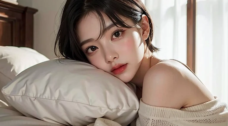 a short bob、A dark-haired、full body Esbian、in her 20s、inside in room、