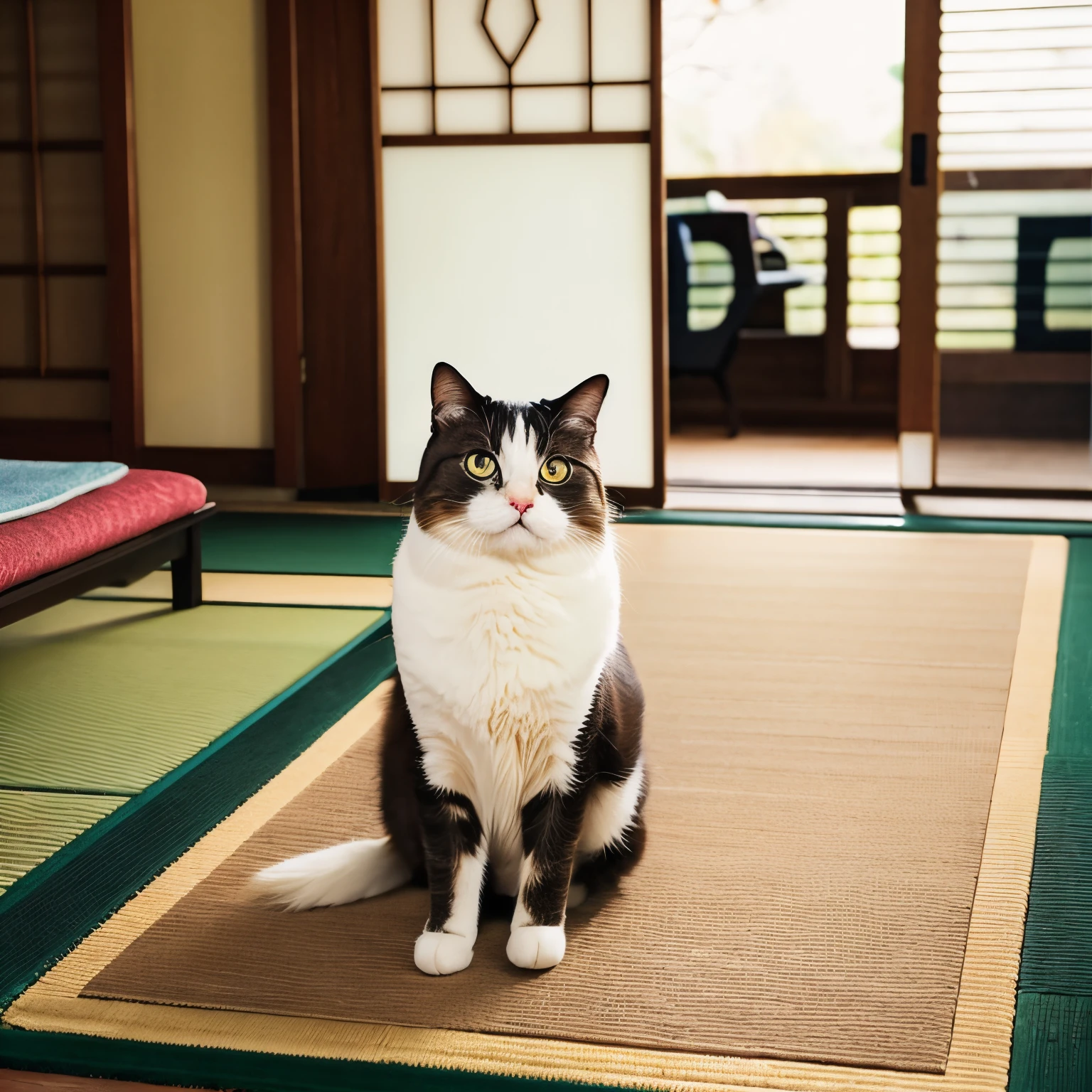 Japan cat、realisitic、Tsundere、I was waiting for my husband.、Turning around on the doormat、I'm delighted、