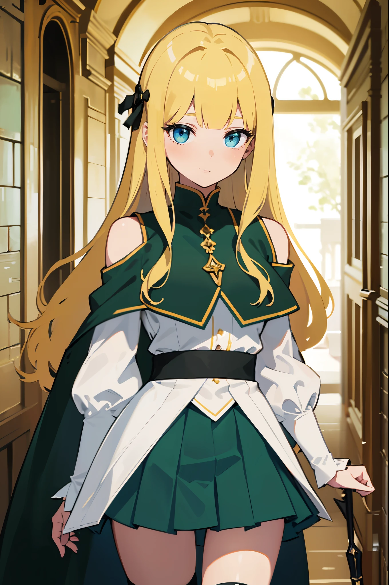 A close up of a woman in a green dress holding a sword - SeaArt AI