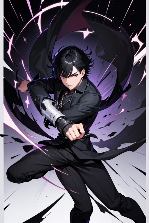 A handsome boy with black hair and dark eyes, wearing a serious expression, inside a dark room with an anime-style figure. The image is in 4K resolution, with hyper HD detailing and a masterfully crafted composition.