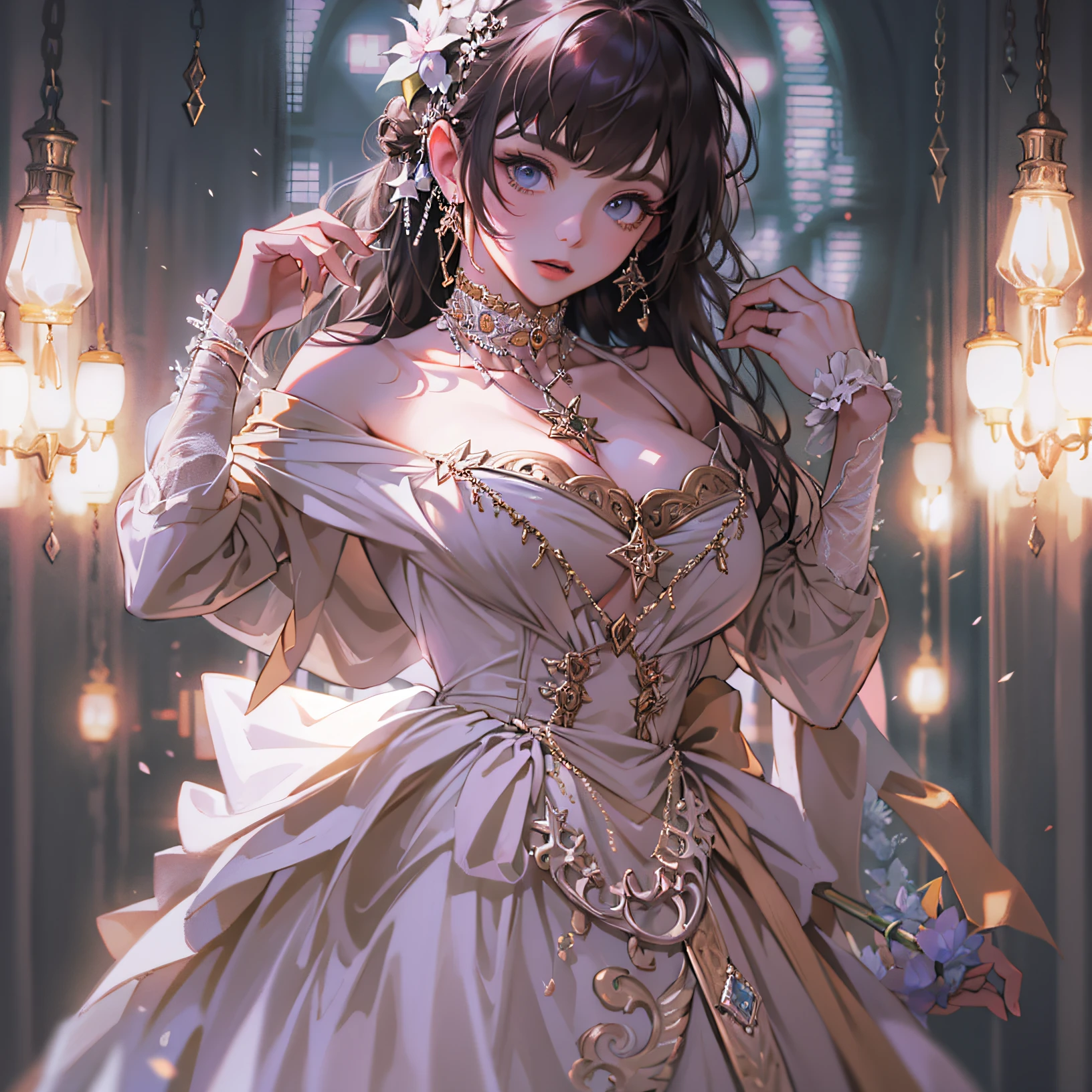 Anime girl in a white dress with a tiable and a necklace - SeaArt AI