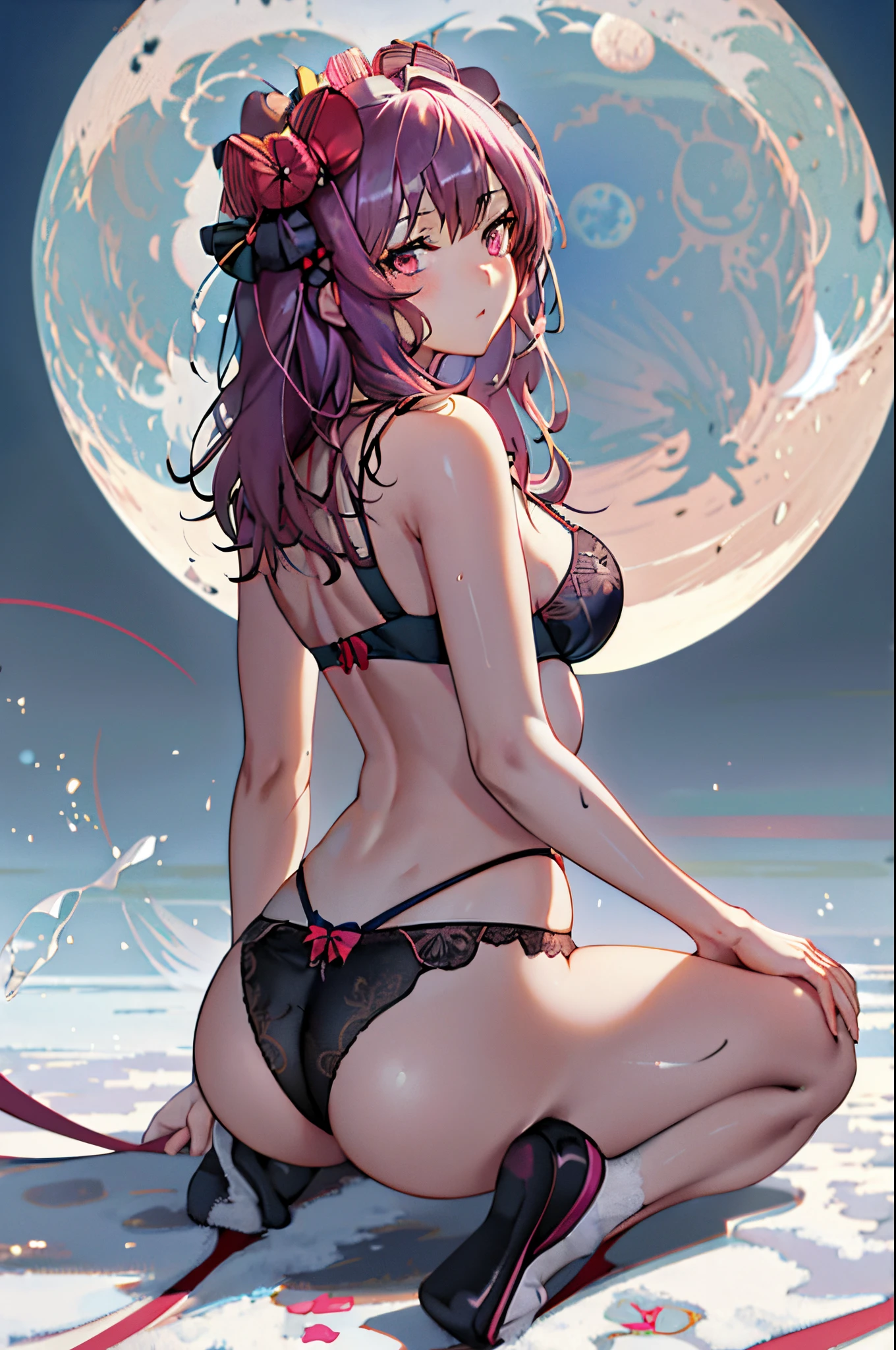 Anime girl in lingerie sitting on the ground in front of the full moon, Seductive Anime Girl, guweiz, Beautiful anime girl, beautiful alluring anime woman, guweiz on pixiv artstation, Anime Girl, (Anime Girl), guweiz on artstation pixiv, beautiful anime woman, beautiful anime girl squatting, pretty anime girl