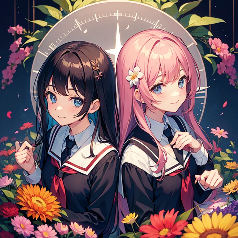 girls,quadratic element,whaite hair,flower ring,Turn Back,ssmile