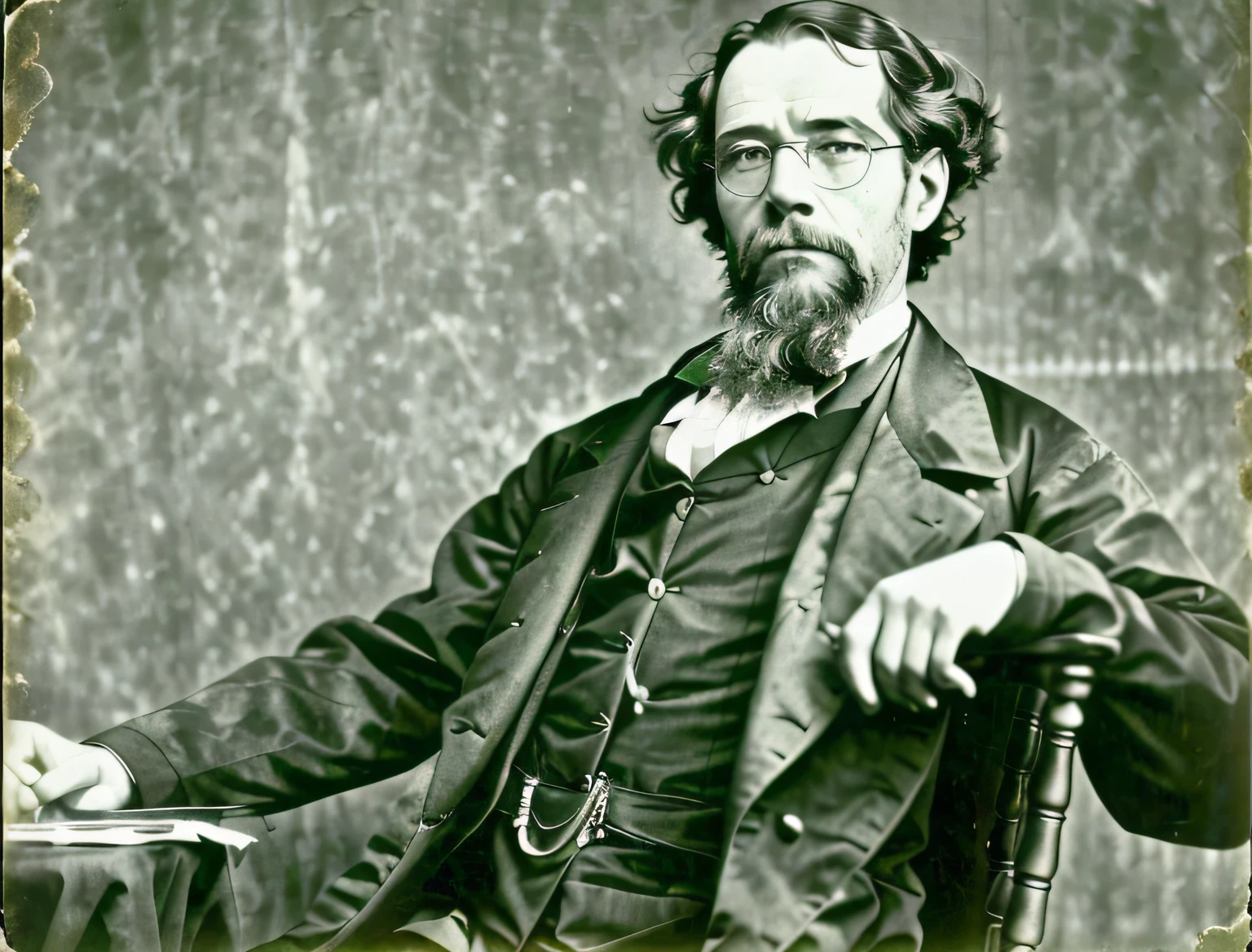 arafed man with a beard sitting in a chair with a table, mathew brady photo, william-adolphe, 1860 photograph, set in 1860, set in 1 8 6 0, tone mapped william-adolphe, portrait of a victorian era duke, handsome man, 1 8 8 0 photograph, 1880 photograph