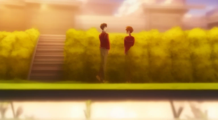 Anime scene of two people standing in a field with stairs, Today’s recommended anime is still, Still from TV animation, kyoto animation still, anime scene, animation still frame, anime movie screenshot, anime film still, anime still frame, Screenshots from the 2012 animation, Screenshot of the animated movie, anime still images, Still from anime, high quality anime movie still