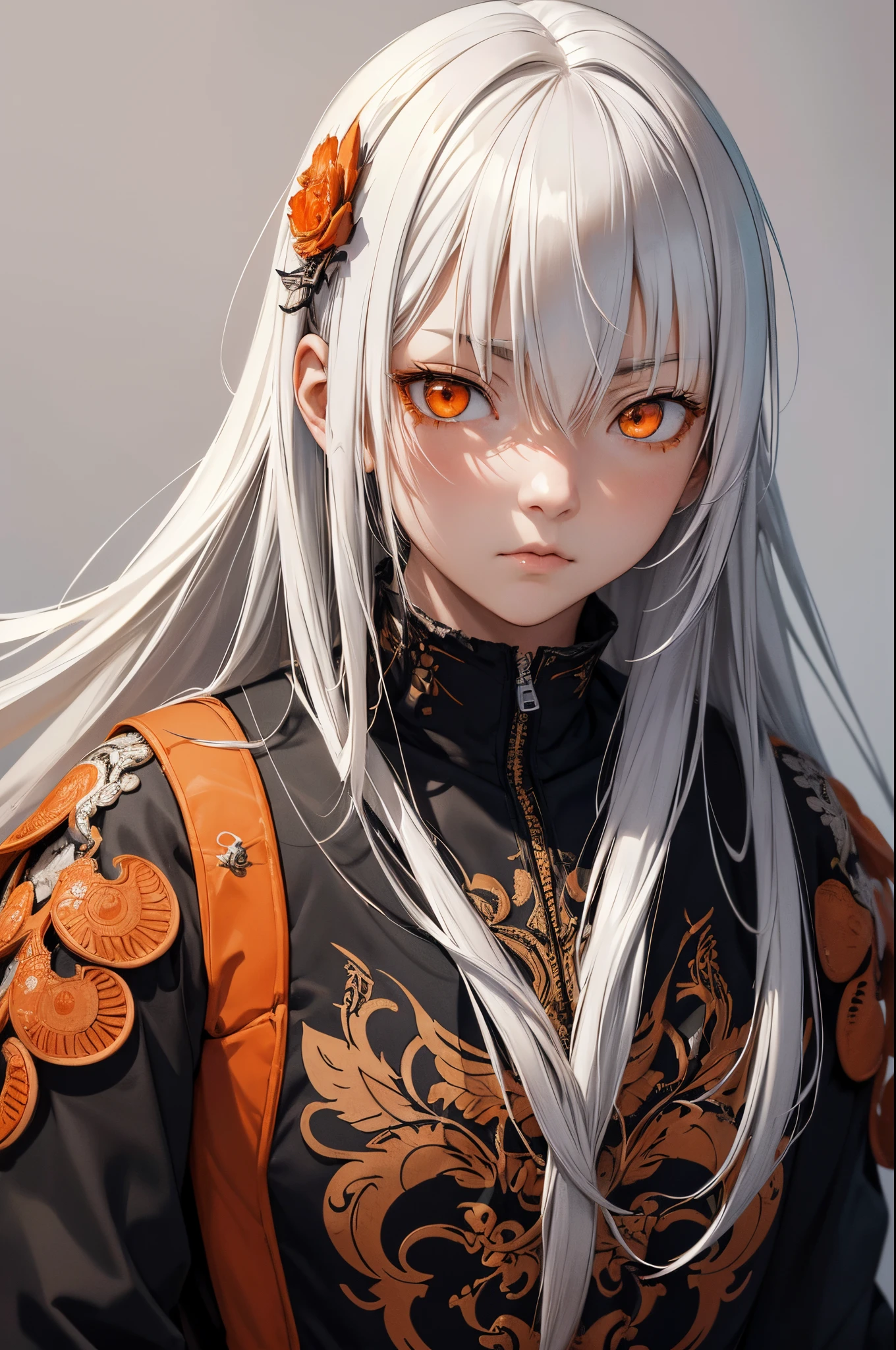 style of Tsutomu Nihei,(incredibly absurdres, (high resolution:1.18), intricate detail, (masterpiece:1.1), (highest quality:1.1), absurdres),(1girl, portrait, white hair, orange eyes, long hair, detailed eyes),