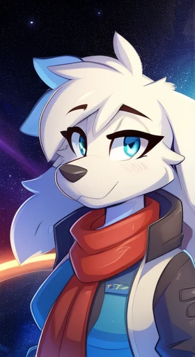 fayspaniel, furry female anthro, portrait, close-up, red bow, aqua jumpsuit, cropped jacket, grey jacket, red scarf, belt, solo, (body fur:1.2), (best quality), (detailed space jet background:1.2), dramatic lighting, (detailed fluffy fur:1.1), looking at viewer,  medium breasts,  white ears, ((by Kilinah, by Coffeesoda, by Hioshiru, by Kilinah)), full body