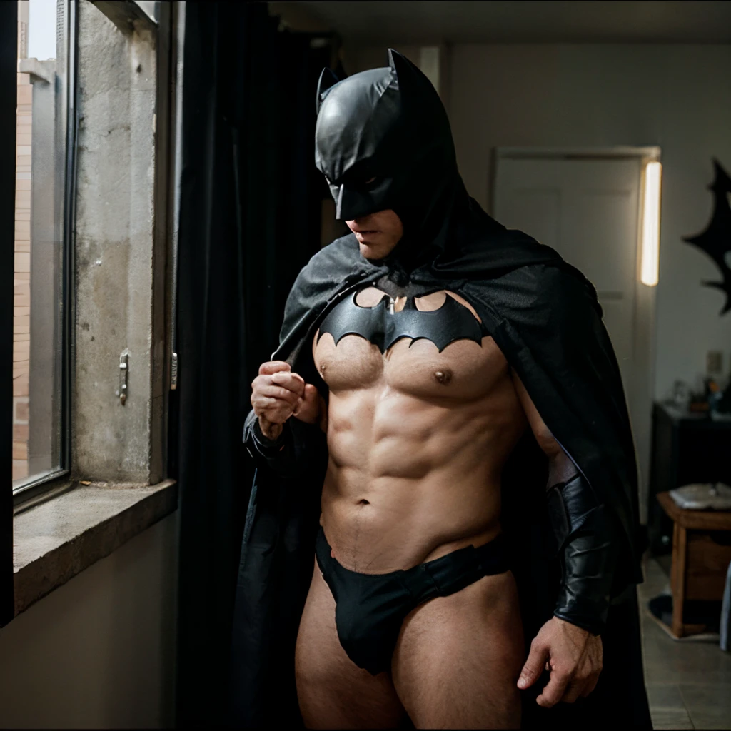 Batman, male, 40 years old, vestindo thong