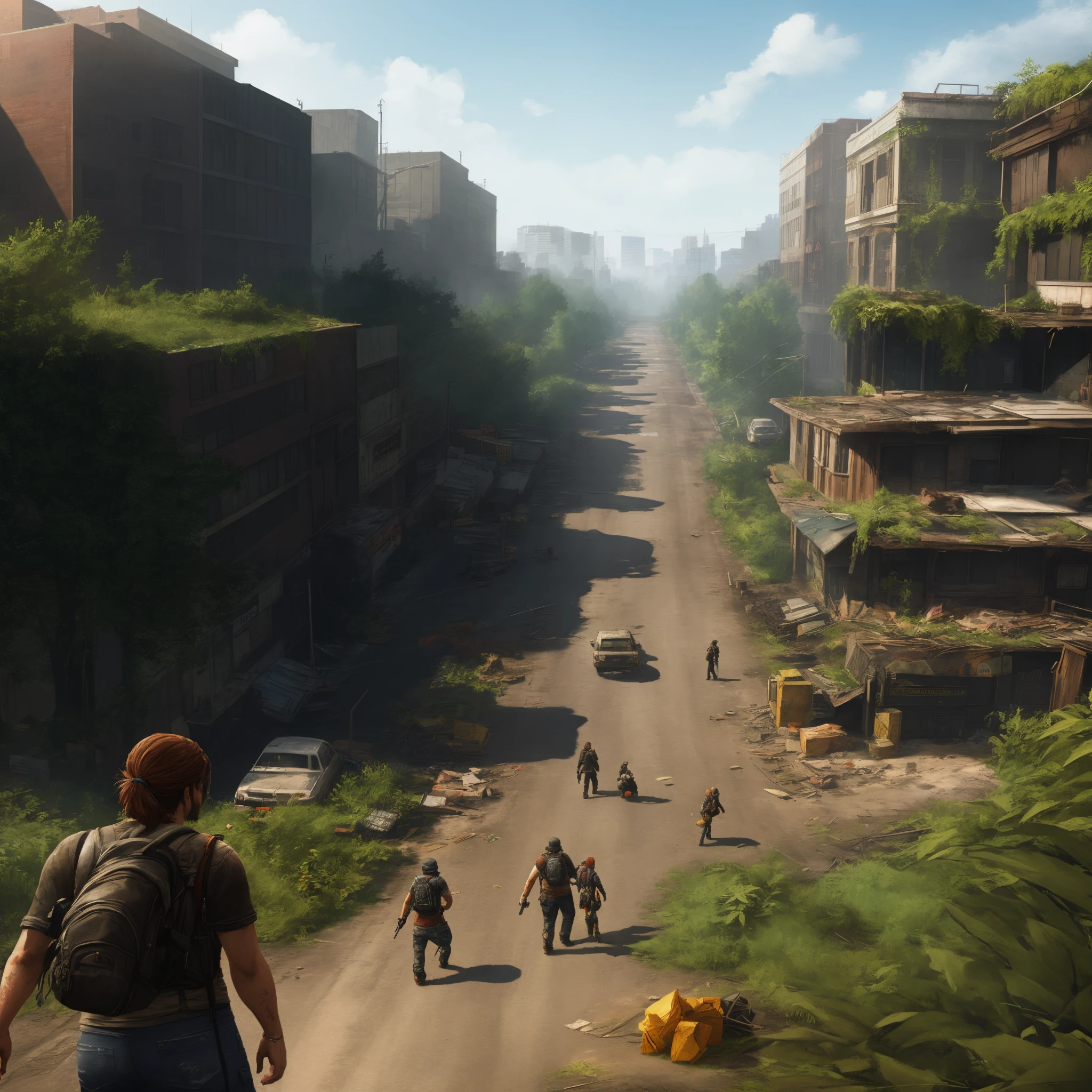 Totally destroyed urban design, No man's street, vegetation construction, Scenario games: last of us, illustratio, Resident Evil Zombies Game,