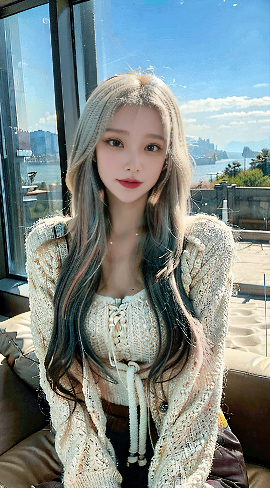 1 busty girl,There is by the sea,On the sandy beach,vibrant with colors,Mint green hair,Beautiful and delicate pink eyes,long eyelasher,pale-skinned,Soft and delicate facial features,Ethereal atmosphere,dreamy background,Sweet,Light mint aroma,Breeze whispered,peace、calm atmosphere,Calm expression on face,Full body photo, (real photograph: 1.4), (hyper realisitc: 1.4), (realist: 1.3), (Smoother lighting: 1.05), (Improve movie lighting quality: 0.9), 32K,1 20-year-old girl, Luzes Realistas, The light from the rear window is backlit, There is light on the face, Ray traching, (flash lights: 1.2), (enchanced quality: 1.4), (The best quality real textured skin: 1.4), 詳細な目, A detailed face, hight quality eyes, (Tired, Sleepy but informative.: 0.0), closeup of face, tee shirt, (Increased Body Line Mood:1.1), (Increase the beauty of skin texture:1.1)She is beautiful,Wear a stylish jacket,Show gentleness and elegance。Exude unique personality charm。 This photo was taken according to the best quality standards,Use RAW format photos,Present every detail vividly。Masterpiece post-processing,Make the picture more vivid and real。Realistic effects with complex lighting and high-resolution details,every facial line、Accurately render skin textures and expressions。 The whole picture is depth of field,Make the distance between the character and the background more obvious。There are intricate details in the picture,that girl's smile slightly'Open lips,Delicate eyes and facial features,Every detail is meticulously drawn。Perfect lighting effects highlight the beauty and charm of girls,make it more dazzling。 The background of the picture is a cafe. The overall tone is mainly warm colors.,Add a peaceful and soft atmosphere to the picture。 anyway,The lighting effects throughout the image are excellent,Through careful scene layout and lighting settings,Make the whole picture present a real and unique visual effect。The protagonist of this painting is a Chinese actress,Show their beauty and elegance,Full body photo, (real photograph: 1.4), (hyper realisitc: 1.4), (realist: 1.3), (Smoother lighting: 1.05), (Improve movie lighting quality: 0.9), 32K,1 20-year-old girl, Luzes Realistas, The light from the rear window is backlit, There is light on the face, Ray traching, (flash lights: 1.2), (enchanced quality: 1.4), (The best quality real textured skin: 1.4), 詳細な目, A detailed face, hight quality eyes, (Tired, Sleepy but informative.: 0.0), closeup of face, tee shirt, (Increased Body Line Mood:1.1), (Increase the beauty of skin texture:1.1),