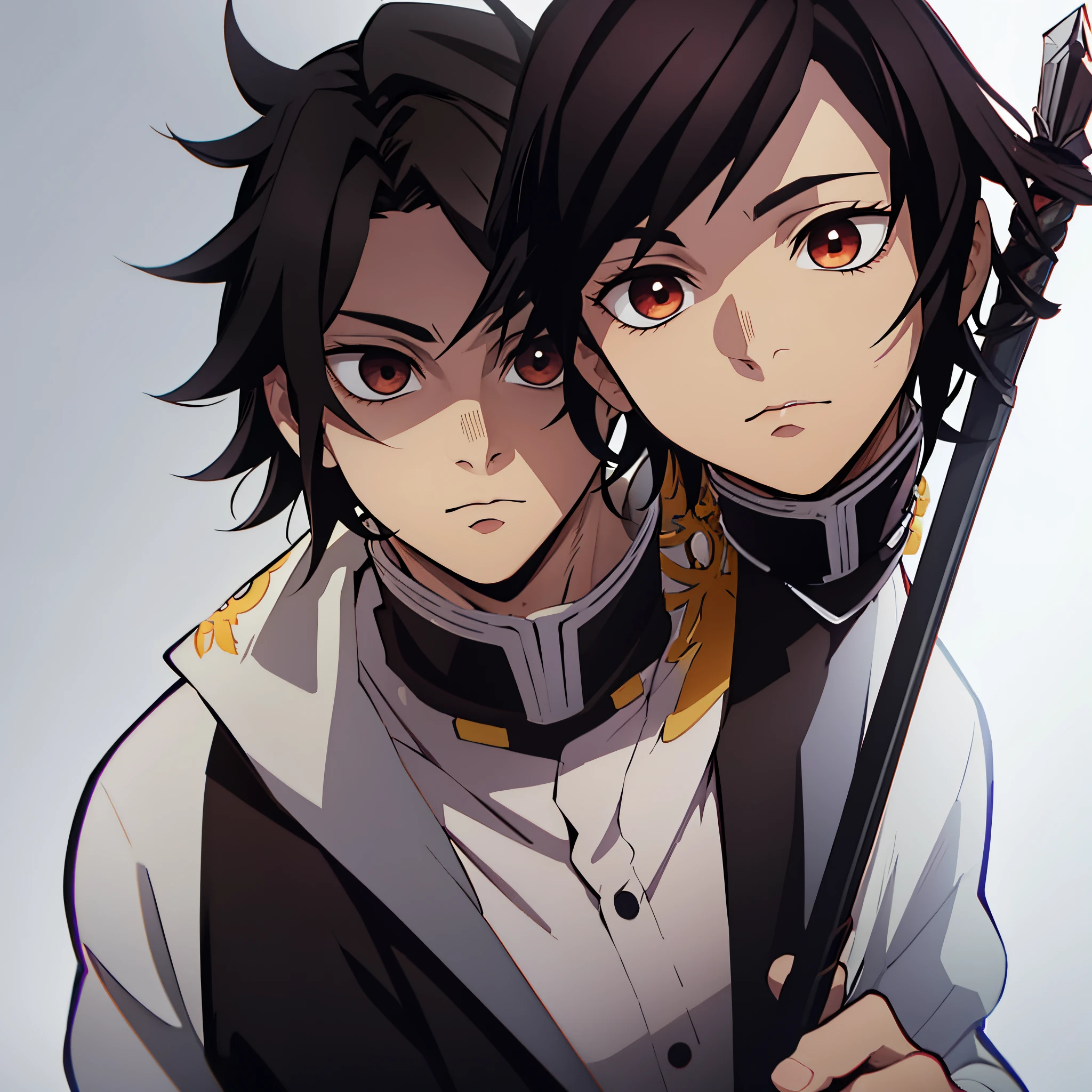 Young boy with dark hair and a spear