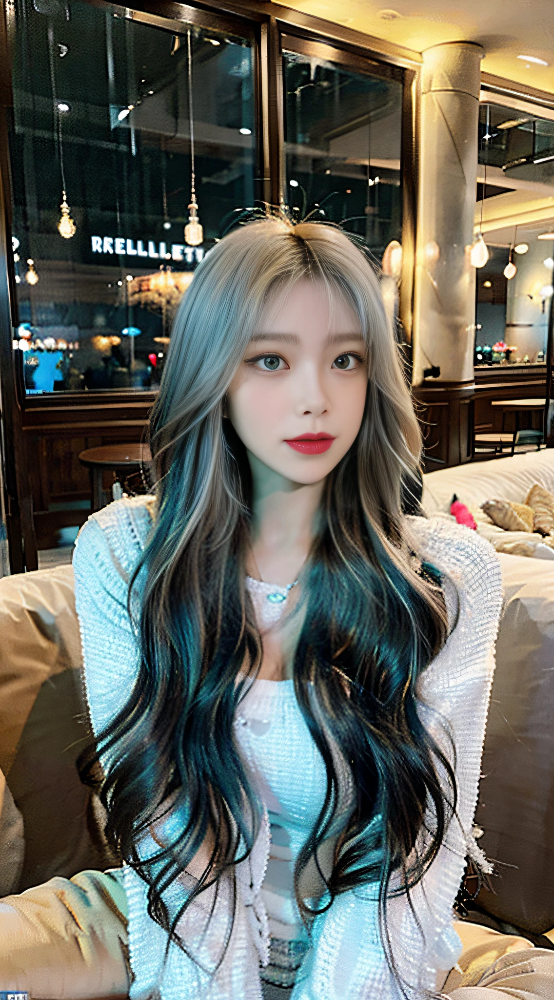 1 Korean girl,standing on the sea side,standing on the sand,vibrant with colors,Mint green hair,Beautiful and delicate pink eyes,long eyelasher,pale-skinned,Soft and delicate facial features,Ethereal atmosphere,dreamy background,Sweet,Light mint aroma,Breeze whispered,peace、calm atmosphere,Calm expression on face,Full body photo, (real photograph: 1.4), (hyper realisitc: 1.4), (realist: 1.3), (Smoother lighting: 1.05), (Improve movie lighting quality: 0.9), 32K,1 20-year-old girl, Luzes Realistas, The light from the rear window is backlit, There is light on the face, Ray traching, (flash lights: 1.2), (enchanced quality: 1.4), (The best quality real textured skin: 1.4), 詳細な目, A detailed face, hight quality eyes, (Tired, Sleepy but informative.: 0.0), closeup of face, tee shirt, (Increased Body Line Mood:1.1), (Increase the beauty of skin texture:1.1)She is beautiful,Wear a stylish jacket,Show gentleness and elegance。Exude unique personality charm。 This photo was taken according to the best quality standards,Use RAW format photos,Present every detail vividly。Masterpiece post-processing,Make the picture more vivid and real。Realistic effects with complex lighting and high-resolution details,every facial line、Accurately render skin textures and expressions。 The whole picture is depth of field,Make the distance between the character and the background more obvious。There are intricate details in the picture,that girl's smile slightly'Open lips,Delicate eyes and facial features,Every detail is meticulously drawn。Perfect lighting effects highlight the beauty and charm of girls,make it more dazzling。 The background of the picture is a cafe. The overall tone is mainly warm colors.,Add a peaceful and soft atmosphere to the picture。 anyway,The lighting effects throughout the image are excellent,Through careful scene layout and lighting settings,Make the whole picture present a real and unique visual effect。The protagonist of this painting is a Chinese actress,Show their beauty and elegance,Full body photo, (real photograph: 1.4), (hyper realisitc: 1.4), (realist: 1.3), (Smoother lighting: 1.05), (Improve movie lighting quality: 0.9), 32K,1 20-year-old girl, Luzes Realistas, The light from the rear window is backlit, There is light on the face, Ray traching, (flash lights: 1.2), (enchanced quality: 1.4), (The best quality real textured skin: 1.4), 詳細な目, A detailed face, hight quality eyes, (Tired, Sleepy but informative.: 0.0), closeup of face, tee shirt, (Increased Body Line Mood:1.1), (Increase the beauty of skin texture:1.1),