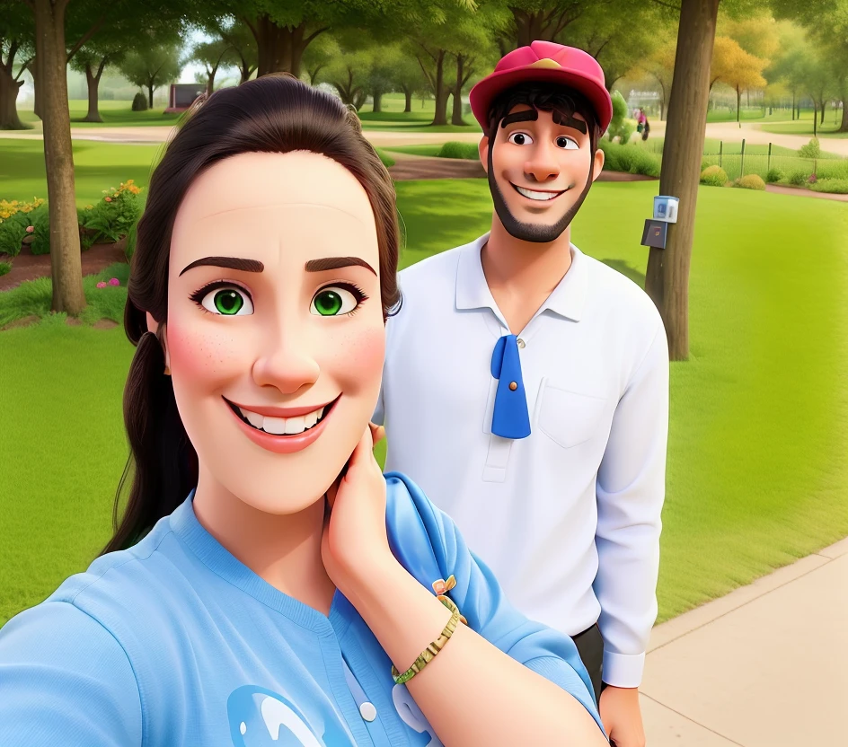 smiling woman and man standing in a park with a green lawn, profile image, profile pic, park in background, taken on iphone  pro, happy couple, 📷 mungojerrie and rumpleteazer, karla ortiz, 8k selfie photograph, at a park, lovely couple, smiling couple, ayanamikodon and irakli nadar