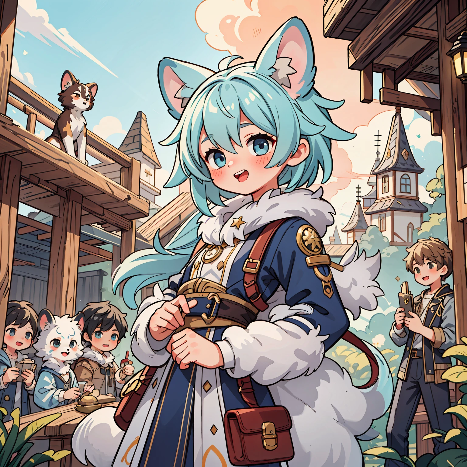 cover_page, highres, top quality, best quality, paid reward available, High-quality illustrations, unparalleled masterpiece, perfect artwork, absurdres, super high resolution, detailed background, Steam punk, Beautiful World Heritage, 6+boys, 6+girls, Happy, joyful(Photos of solo travelers)(kemono, furry anthro)cinematic lighting, dynamic angle,