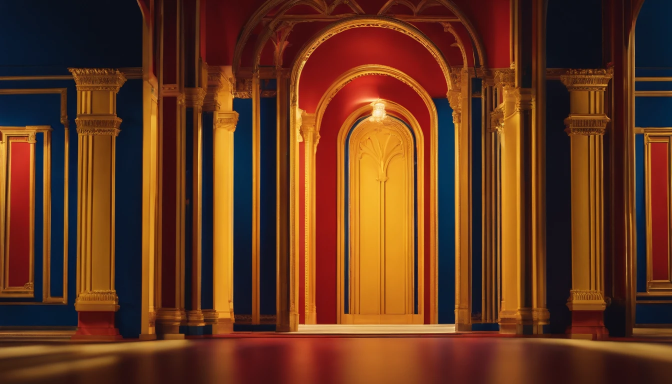 A vibrant, high-resolution wallpaper consisting of bold, geometric shapes in contrasting colors such as vibrant red, deep blue, and bright yellow