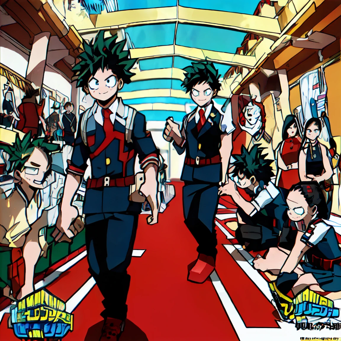 YaomomoXizuku midoriya,(autor kohei horikoshi),(Yaomomo clinging to Izuku Midoriya's arm),yaomomo,(garota com cabelos pretos longos,(rabo de cavalo), izuku midoriya,(garoto de cabelo verde e sardas nas bochechas),altura,(yaomomo altura 173cm),(yaomomo idade 15anos),(yaomomo olhos cor de onix),(izuku midoriya cabelos verdes curto),(izuku midoriya altura 1,66 cm)(izuku midoriya cor dos olhos verdes),(sardas nas bochechas),(izuku midoriya idade 16anos),(Yaomomo wearing a red Christmas style dress clinging to Izuku Midoriya's arm),(izuku midoriya wearing black suit with black grace black dress pants izuku midoriya with yaomomo clinging to his arm),(yaomomo garota bonita e jovem),(izuku midoriya jovem adolescente),anime my hero academia,(in the style of the manga my hero academia)
