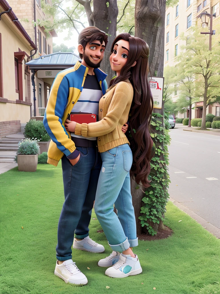 there is a man and woman standing next to each other on a green lawn, lovely couple, couple pose, they are in love, shot on nikon z9, ghutra and egal, taken with sony alpha 9, in the background, happy couple, in city street, couple, very very low quality picture, taken at golden hour, growth of a couple