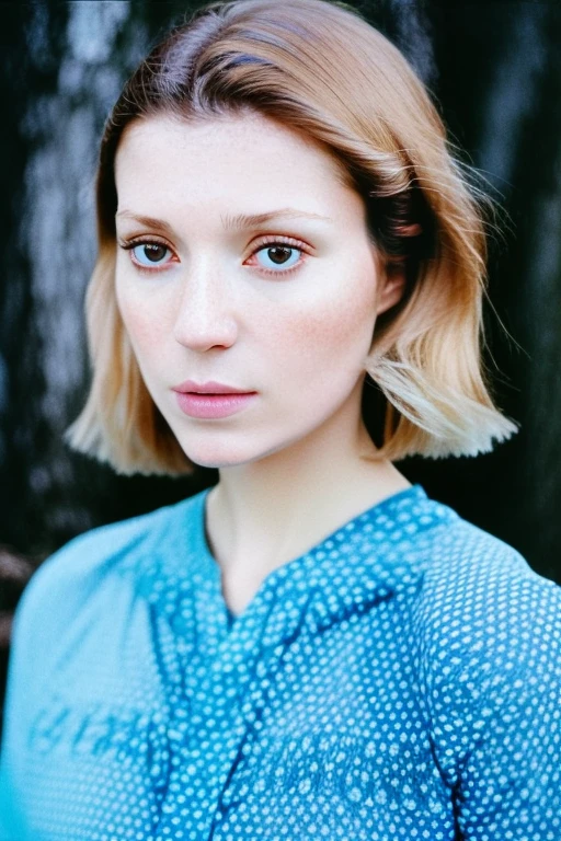 a photo of (((medium body))) SelmaErgec01, brown eyes, blonde, 1girl, solo, short hair, chin length blunt hair, blouse collar wearing, Photorealistic, Hyperrealistic, Hyperdetailed, analog style, detailed skin, (Foundation - Lighter Shade, Concealer - Lighter Shade, Highlighter, Brightening Primer, Illuminating Powder, Color Corrector - Peach or Pink Tones), Alexander McQueen-inspired winter look for women, soft lighting, subsurface scattering, realistic, masterpiece, best quality, ultra realistic, 8k, golden ratio, Intricate, High Detail, film photography, soft focus, RAW candid cinema, 16mm, color graded portra 400 film, remarkable color, textured skin, remarkable detailed pupils, realistic dull skin noise, visible skin detail, skin fuzz, dry skin, shot with cinematic camera, detailed skin texture, (blush:0.5), (goosebumps:0.5), from side, matte skin, Photorealistic, Hyperrealistic, Hyperdetailed, analog style, detailed skin, matte skin, soft lighting, subsurface scattering, realistic, heavy shadow, masterpiece, best quality, ultra realistic, 8k, golden ratio, Intricate, High Detail, film photography, soft focus, RAW candid cinema, 16mm, color graded portra 400 film, remarkable color, ultra realistic, textured skin, remarkable detailed pupils, realistic dull skin noise, visible skin detail, skin fuzz, dry skin, shot with cinematic camera, detailed skin texture, (blush:0.5), (goosebumps:0.5), subsurface scattering