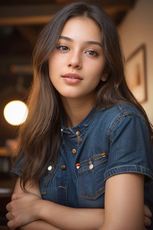 ( a 21 year old woman), (highly detailed face:1.4) (smile:0.7) (background inside light, warm, private study:1.3) POV, by lee jeffries, nikon d850, film stock photograph ,4 kodak portra 400 ,camera f1.6 lens ,rich colors ,hyper realistic ,lifelike texture, dramatic lighting , cinestill 800, showing full realistic face infront of camera, wearing back top and jeans standing on street