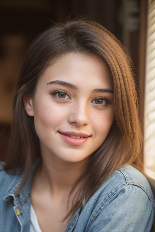 ( a 21 year old woman), (highly detailed face:1.4) (smile:0.7) (background inside light, warm, private study:1.3) POV, by lee jeffries, nikon d850, film stock photograph ,4 kodak portra 400 ,camera f1.6 lens ,rich colors ,hyper realistic ,lifelike texture, dramatic lighting , cinestill 800, showing full realistic face infront of camera, wearing back top and jeans standing on street