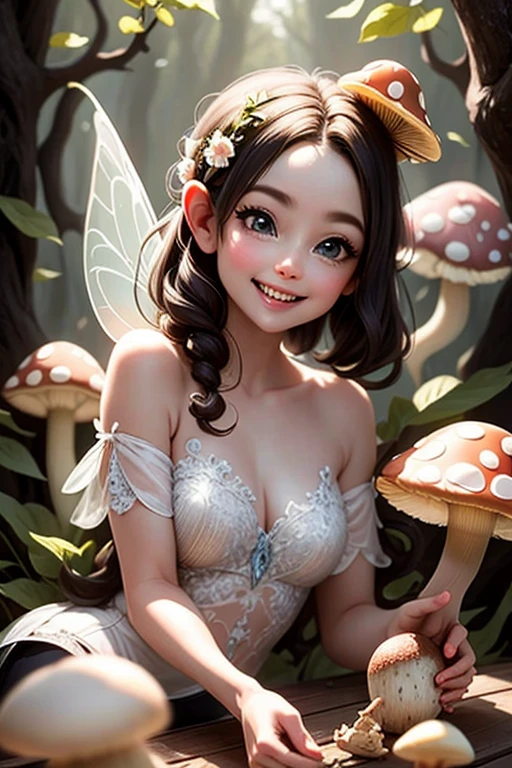 masterpiece, best quality, a fairy smiling (biting a luminiscent mushroom),