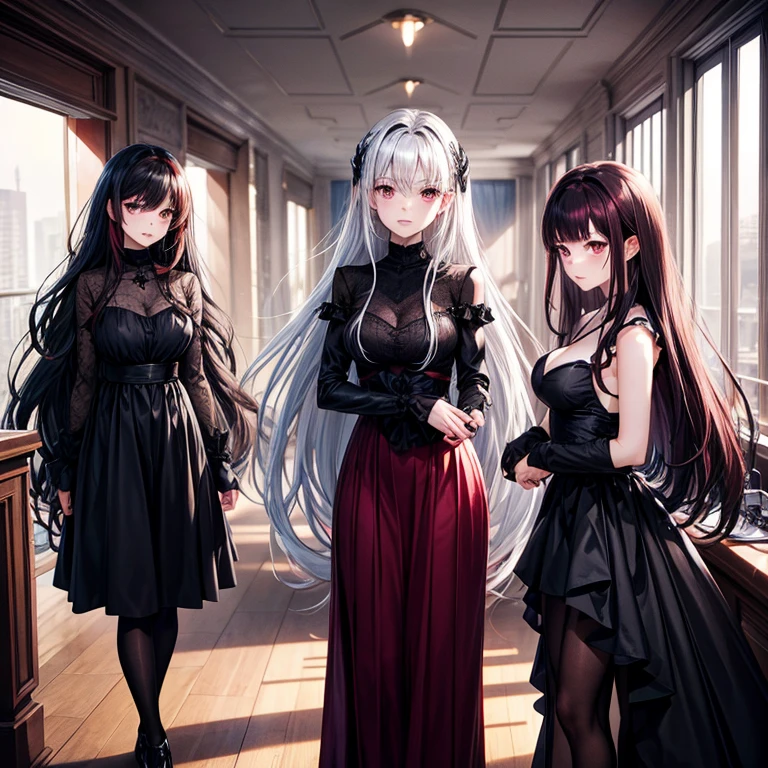 group of beautiful female zombies wearing silk dresses