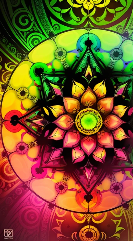 Develop a graphic that presents the chemical structure of LSD as the central focal point of a mesmerizing kaleidoscope. Each fragment of the structure could be multiplied and reflected to create intricate patterns and vibrant colors, evoking the hallucinatory effects of the drug.