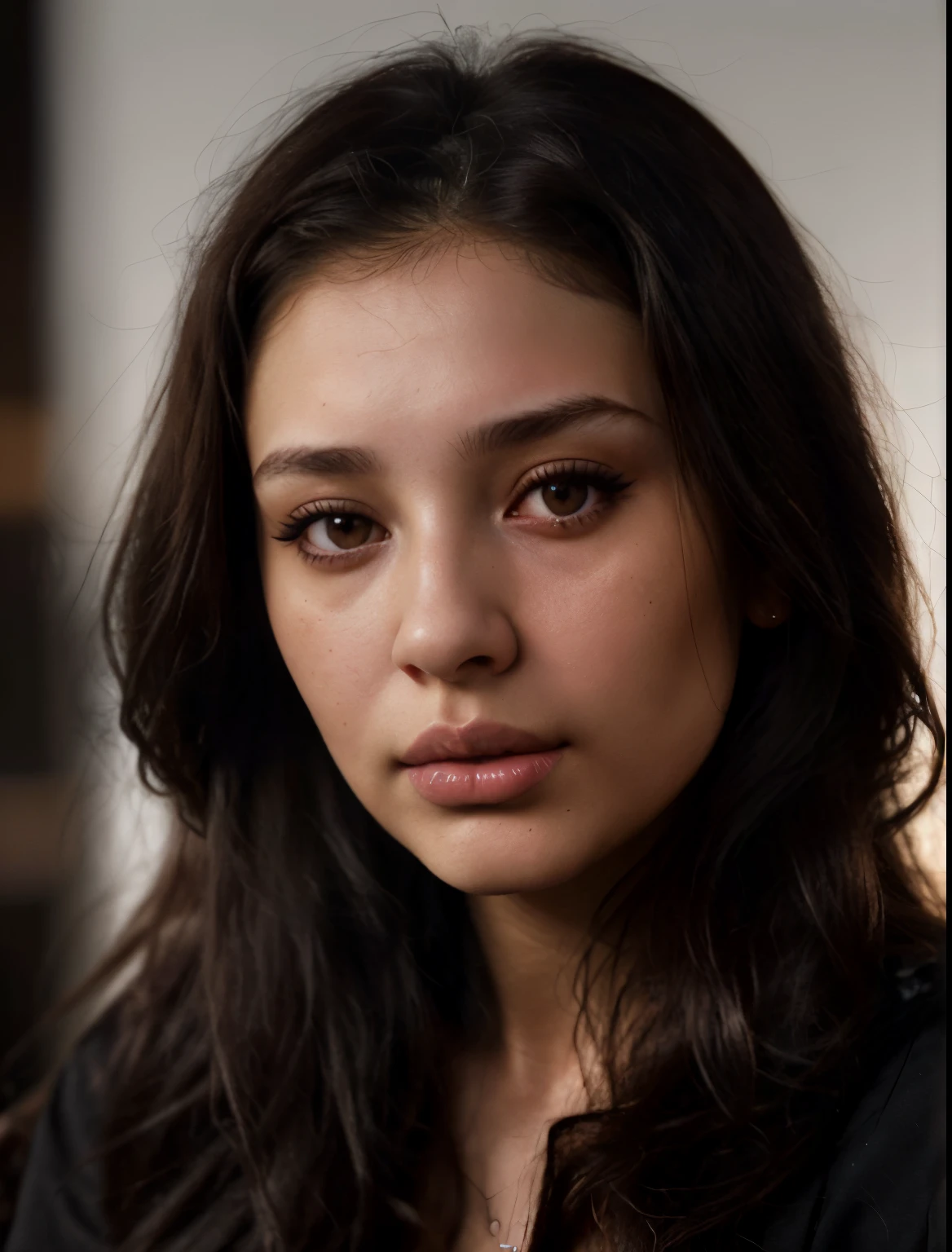 arafed woman with long dark hair and a black shirt, portrait sophie mudd, gorgeous latina face, julia fuentes, valentina remenar, closeup headshot, alina ivanchenko, magdalena radziej, malika favre, karla ortiz, woman's face looking off camera, closeup headshot portrait, stunning closeupheadshot, 50mm portrait, very pretty face