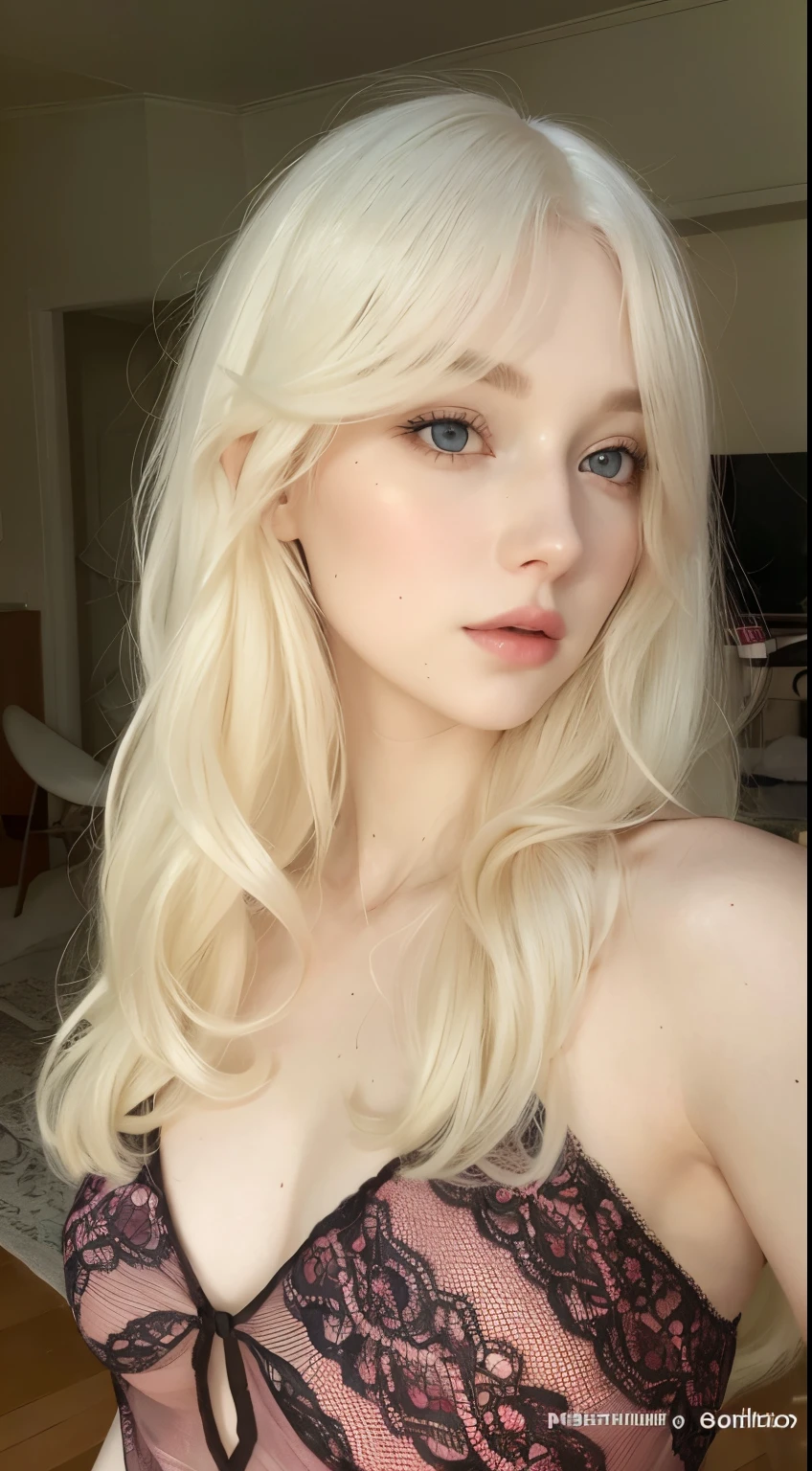 mulher loira com cabelos longos usando um vestido rosa e renda preta, pale porcelain white skin, soft pale white skin, pale glowing skin, ivory pale skin, soft pale golden skin, soft flawless pale skin, extremely pale blond hair, pale hair, pale fair skin!!, pale ivory skin, with pale skin, pale milky white porcelain skin, pale white skin, pale beautiful skin