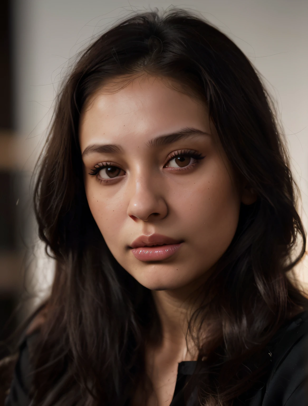 arafed woman with long dark hair and a black shirt, portrait sophie mudd, gorgeous latina face, julia fuentes, valentina remenar, closeup headshot, alina ivanchenko, magdalena radziej, malika favre, karla ortiz, woman's face looking off camera, closeup headshot portrait, stunning closeupheadshot, 50mm portrait, very pretty face