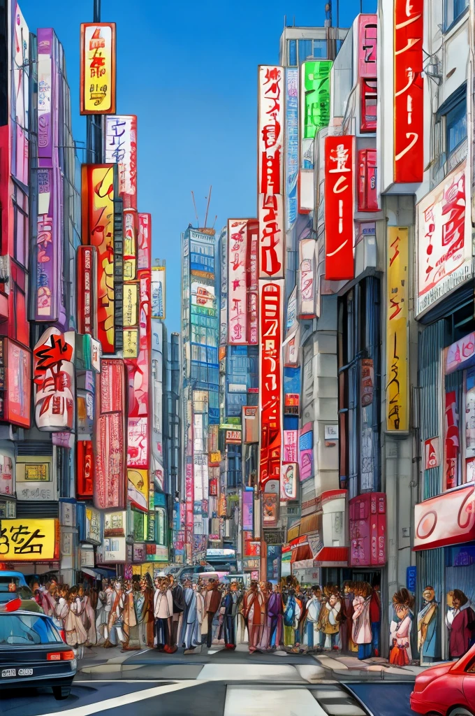Gerald Scarfe cartoon of a busy Tokyo street