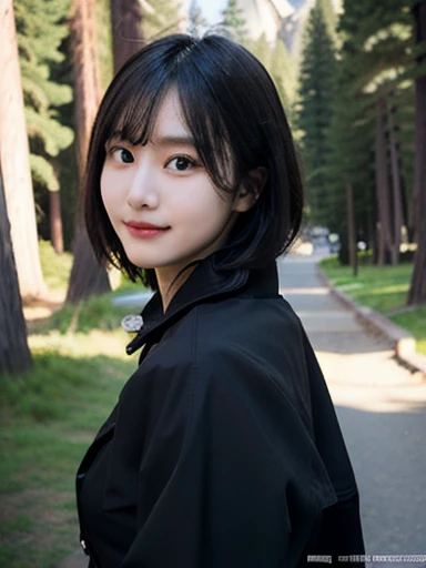 (masterpiece, best quality, photo realistic, official art:1.4), (UHD, 8K quality wallpaper, High resolution, raw photo, film grain:1.2), (shiny skin), professional lighting, physically-based rendering, Award-winning, highly detailed skin, (extremely detailed face and eyes, clear pupils), Carl Zeiss 85 mm F/1.4, depth of field, BREAK, 1girl, solo, kawaii 24-year-old Korean girl, (Nogizaka idol:0.7), (Korean idol:0.9), (glossy straight black hair, shoulder
length hair, straight bangs:1.3), rounded face, single eyelid, (soft smiling, closed mouth:1.3), (wearing mountain parkas:1.3), (trekking pants, trekking boots:0.7), (breasts emphasized, well shaped medium breasts:0.8), (looking at viewer), BREAK, (at a forest in Yosemite National Park), winter daytime, warm sunlight, (The Half Dome in background:1.2), (seductive posing, dynamic angle:1.3), upper body shot,