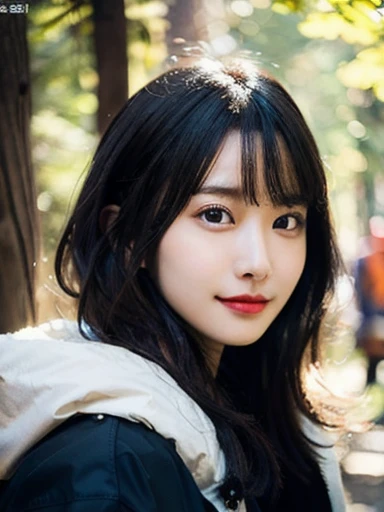 (masterpiece, best quality, photo realistic, official art:1.4), (UHD, 8K quality wallpaper, High resolution, raw photo, film grain:1.2), (shiny skin), professional lighting, physically-based rendering, Award-winning, highly detailed skin, (extremely detailed face and eyes, clear pupils), Carl Zeiss 85 mm F/1.4, depth of field, BREAK, 1girl, solo, kawaii 24-year-old Korean girl, (Nogizaka idol:0.7), (Korean idol:0.9), (glossy straight black hair, shoulder
length hair, straight bangs:1.3), rounded face, single eyelid, (soft smiling, closed mouth:1.3), (wearing mountain parkas:1.3), (trekking pants, trekking boots:0.7), (breasts emphasized, well shaped medium breasts:0.8), (looking at viewer), BREAK, (at a forest in Yosemite National Park), winter daytime, warm sunlight, (The Half Dome in background:1.2), (seductive posing, dynamic angle:1.3), upper body shot,