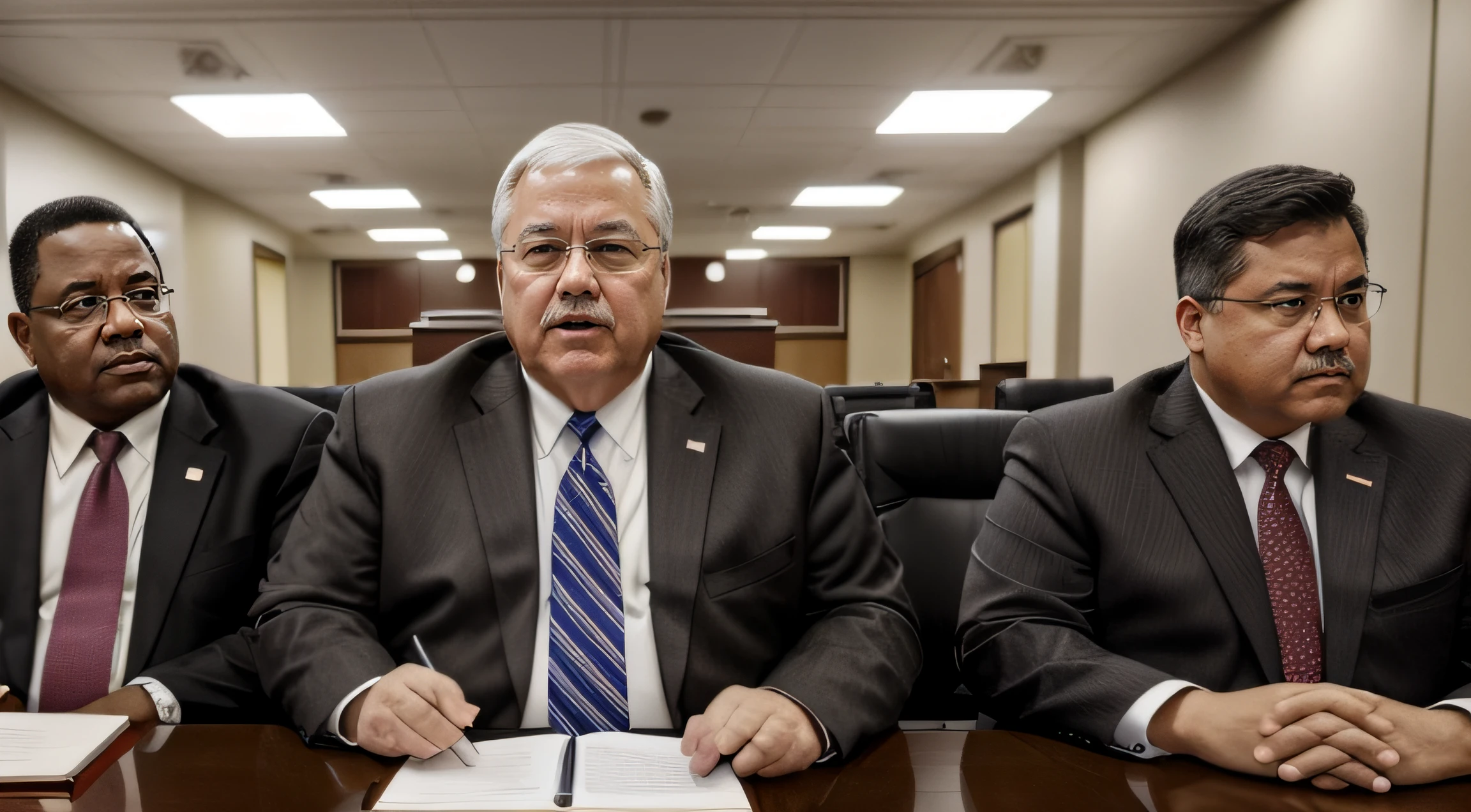 Jehovah's Witnesses、Governing body、Small Conference Room、Four fat old men discuss、(((Americana)))、(((White or black)))、Suits、high-level image quality、high-detail