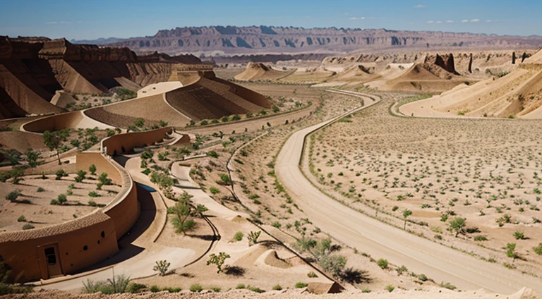 Fictional desert civilization next to a two rivers