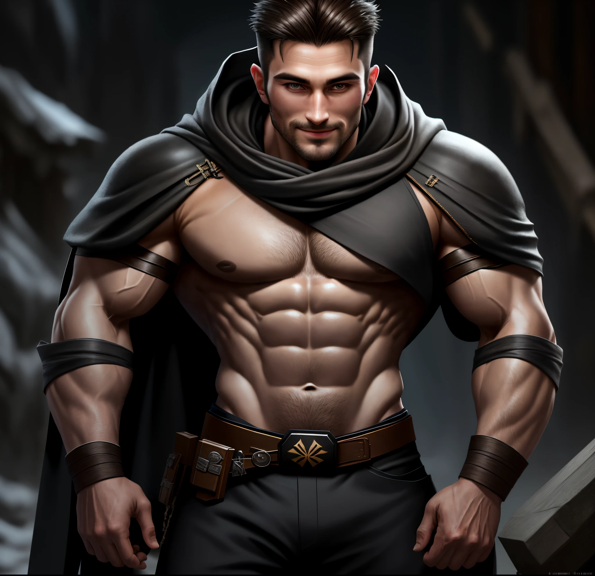 higly detailed, Clarity, 8 months, Young guy, 35 years old, Dark brown hair, shingle, dark eyes, dressed as an assassin, assassin style, 真实感, Realistic,There is a man, who smiles, leonid, muscular!!, artem, muscular!, muscular!!!, vitaly bulgarov, Bodybuilder Ernest Khalimov, azimov, Enchev Fill, alexey gurylev, maxim sukharev, ernest khalimov body, andrey surnov, 35 years old,