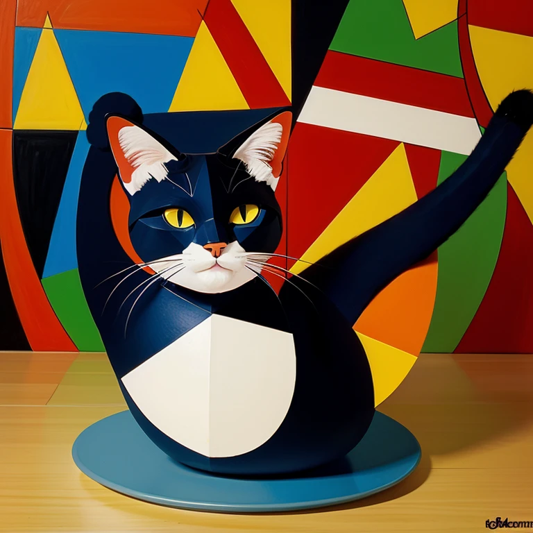 Create an image of a cat in the cubism art style